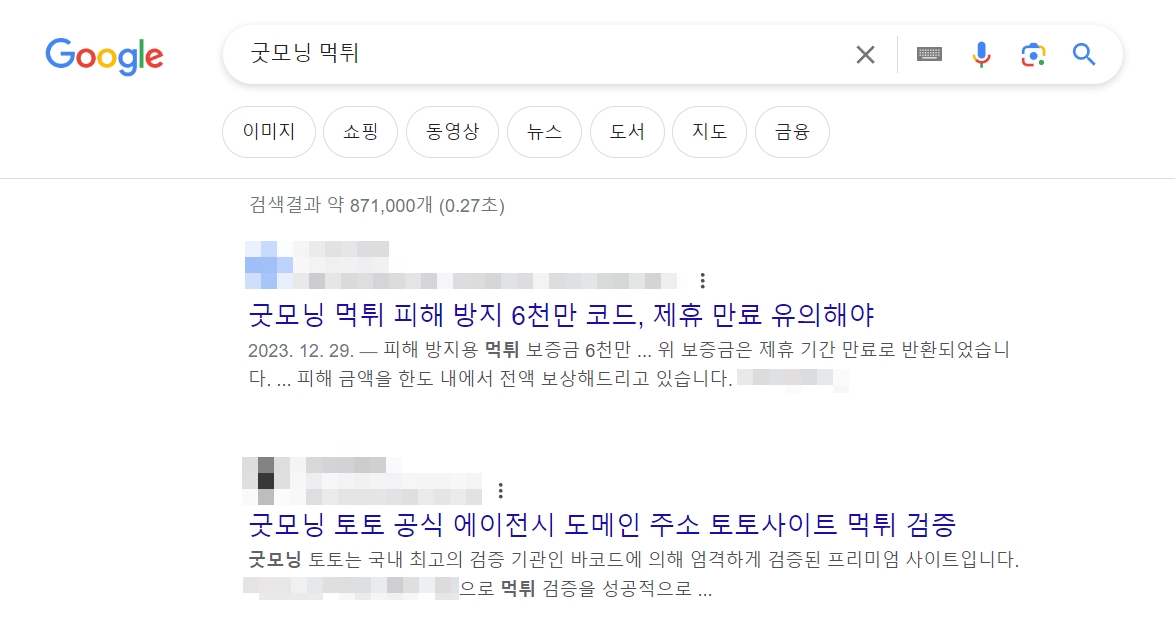 사이트 이름을 구글(Google)에 먹튀 검색한 결과